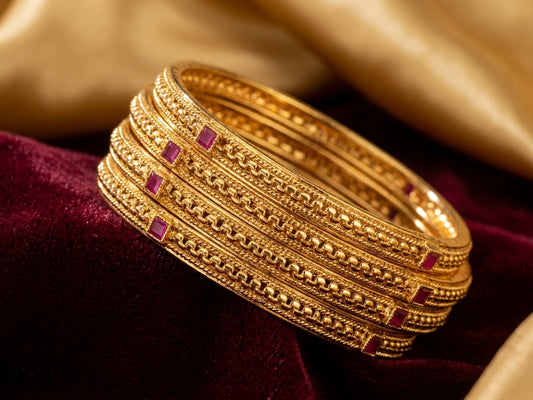 Exquisite Gold Plated Ruby Stone Bangle Set
