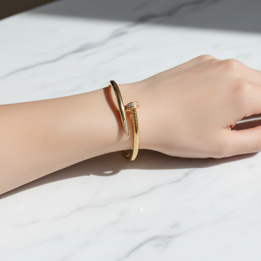 18K Gold Plated Pave Crystal Nail Bangle Bracelet for Women