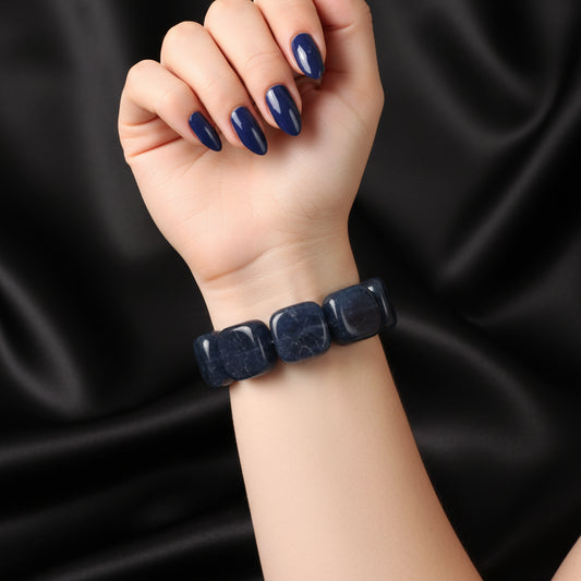 Chic Blue Square Bead Stretch Bracelet - Elegant Gemstone Jewelry for Women