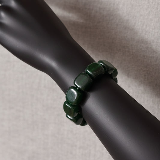 Dark Green Gemstone Beaded Stretch Bracelet - Elegant Square Bead Jewelry