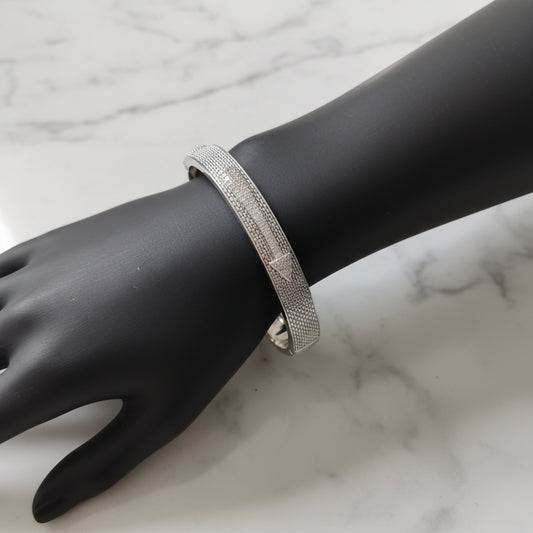 Elegant Sterling Silver Mesh Bangle Bracelet with Pave Crystals - Stackable & Versatile