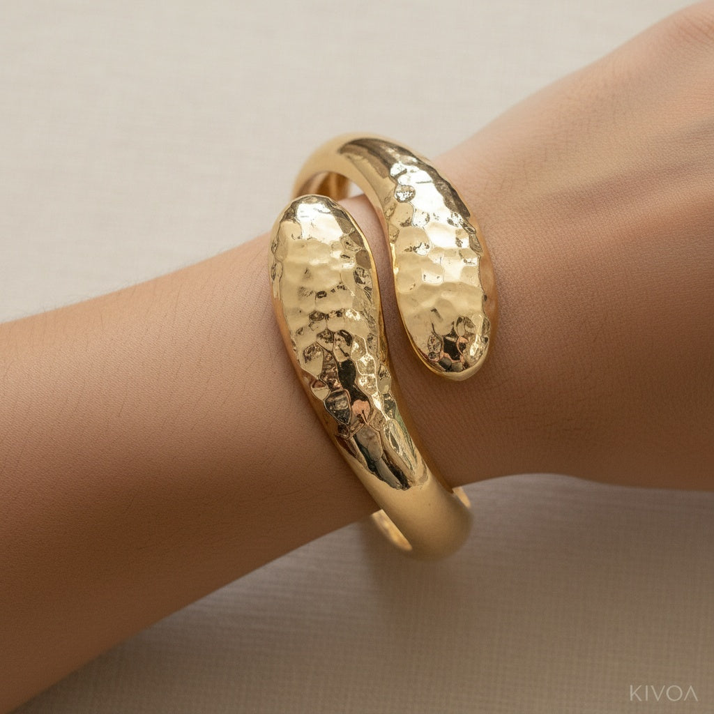 Hammered Gold Cuff Bracelet - Adjustable Statement Jewelry for Women