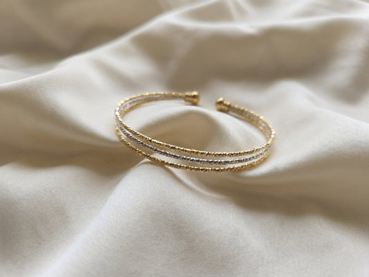 Triple Row Textured Two-Tone Gold Plated Cuff Bracelet