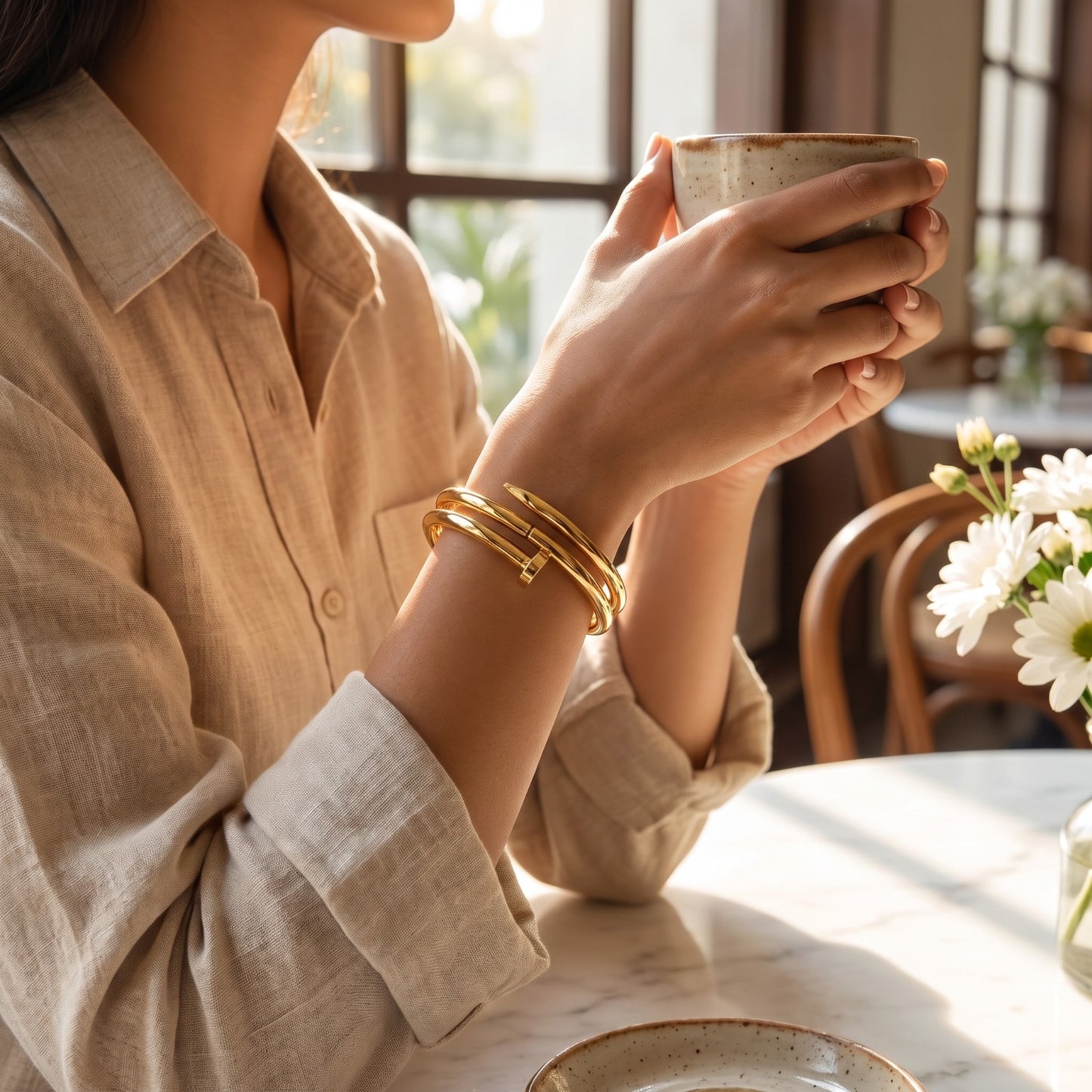 Modern Gold Nail Cuff Bracelet - Chic Twisted Design