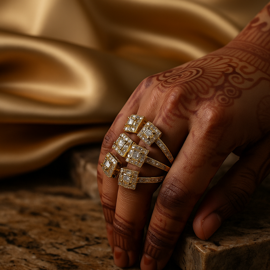 Gilded Square Sparkle Multi Ring