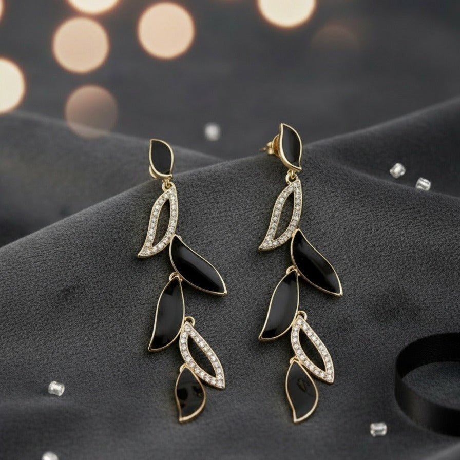 Dazzling Onyx Leaf Drop Earrings