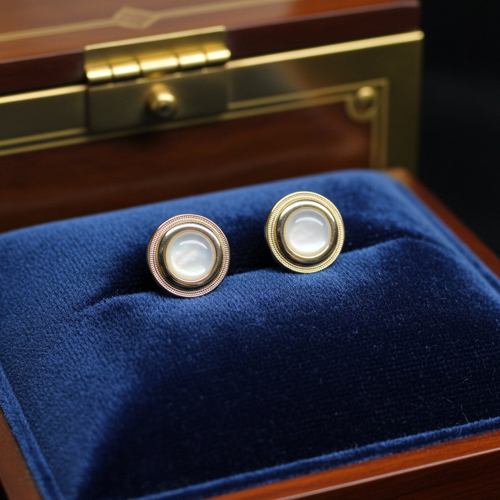 Mother of Pearl & Gold Tone Cufflinks for Men - Elegant Round Dress Shirt Accessories