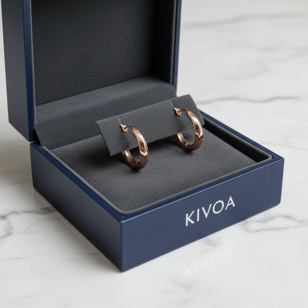 Sleek Rose Gold Thick Tube Hoop Earrings - Modern Minimalist Jewelry