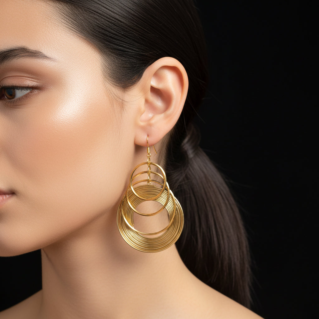 Chic Gold-Plated Tiered Hoop Earrings – Lightweight & Statement-Making