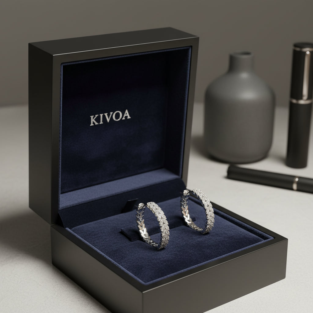 KIVOA Pave Diamond Hoop Earrings - Sterling Silver | Dazzling Everyday & Special Occasion Sparkle