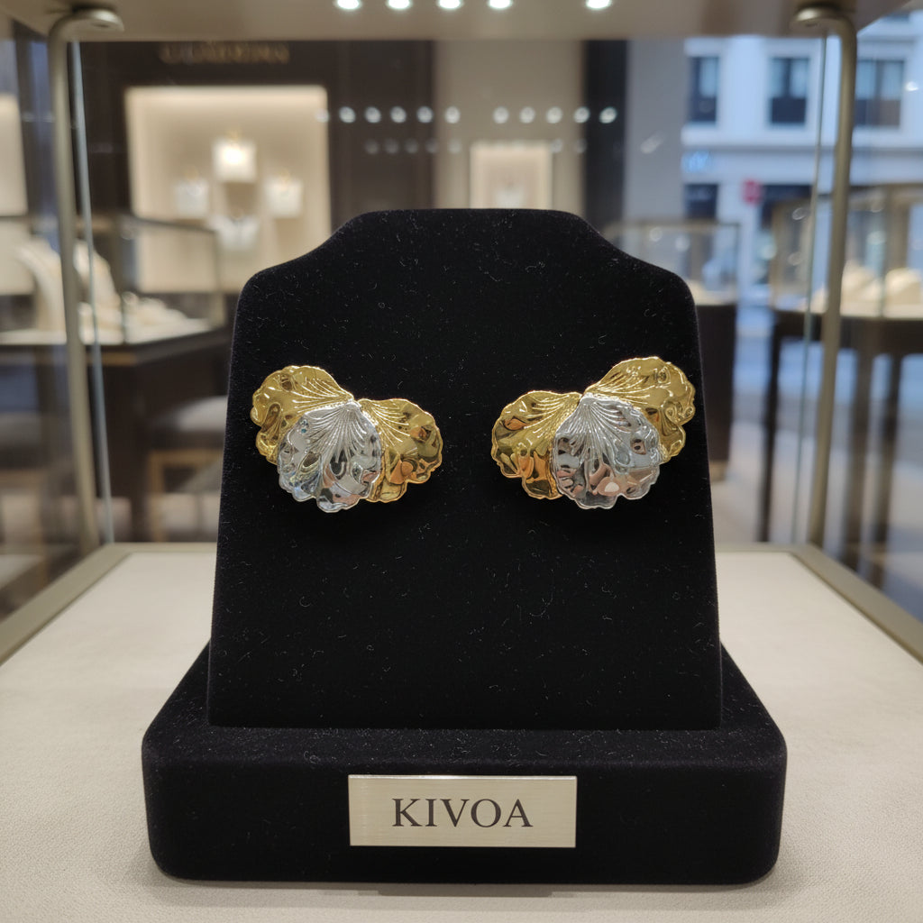 Elegant Gold & Silver Tone Layered Petal Drop Earrings - Statement Fashion Jewelry