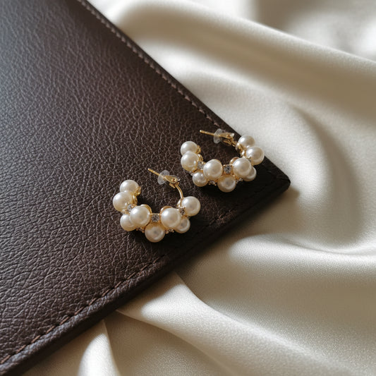 Elegant Pearl & Zircon C-Hoop Earrings - Fashion Jewelry for Women
