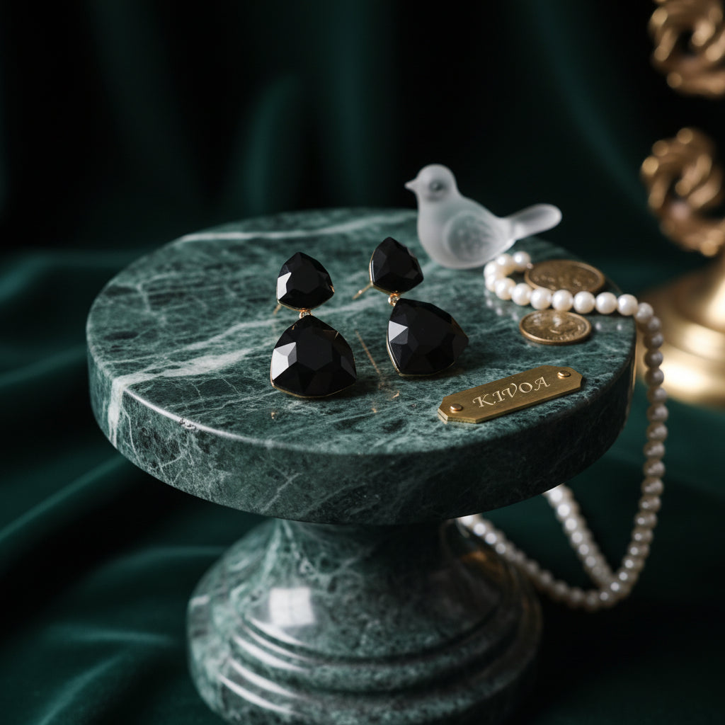 Elegant Black Geometric Drop Earrings - Silver 925 Needle Fashion Jewelry