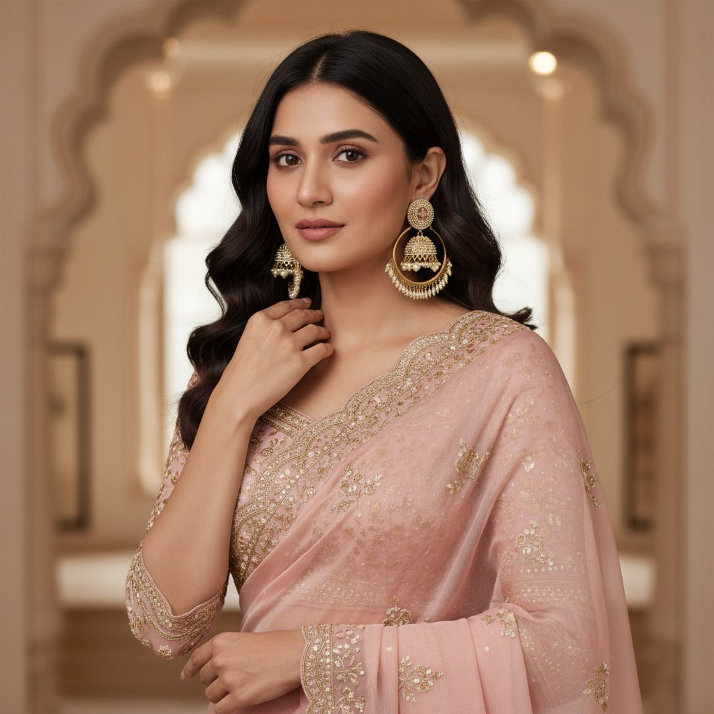 Elegant Pearl & Gold Jhumka Earrings | Traditional Indian Hoop Dangles