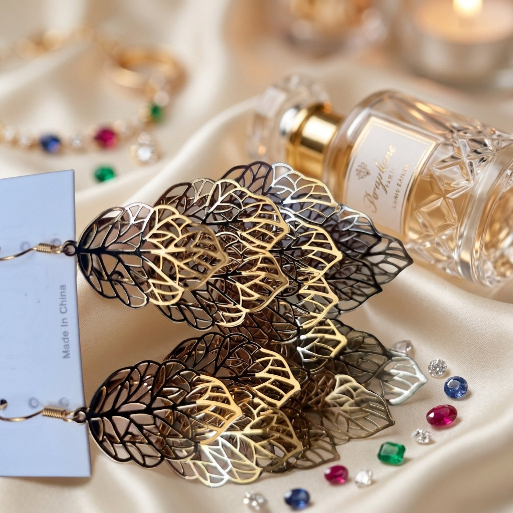 Gold Layered Filigree Leaf Statement Earrings