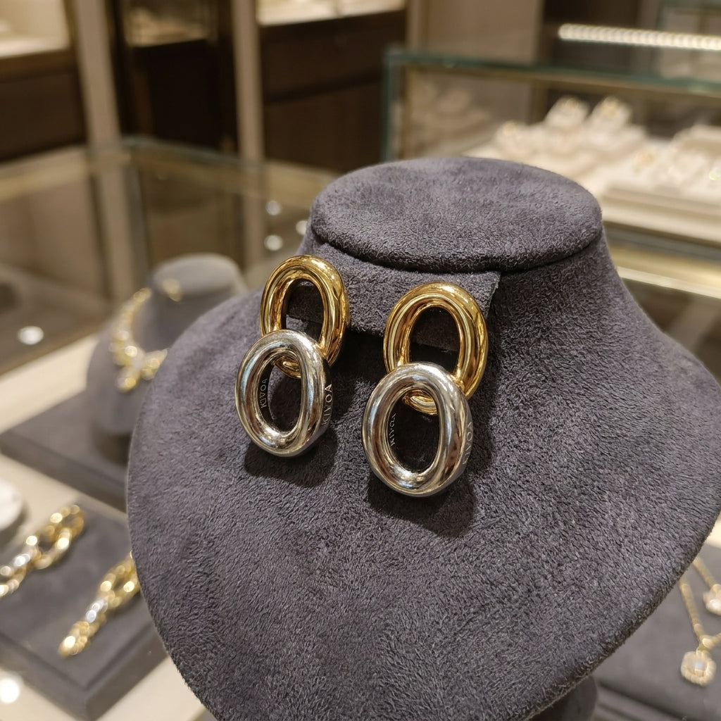 Chic Two-Tone Gold & Silver Oval Link Drop Earrings
