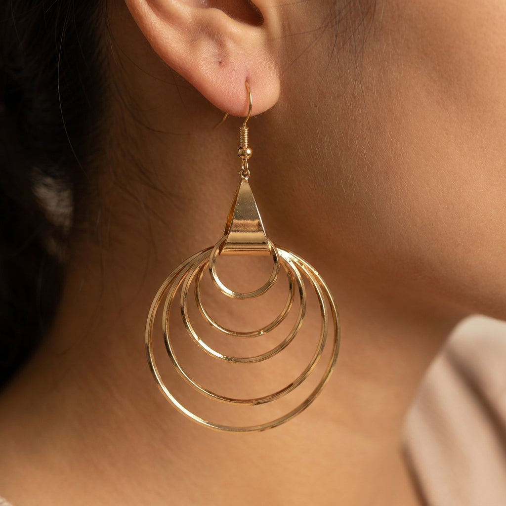 Modern Gold-Toned Concentric Circle Dangle Earrings
