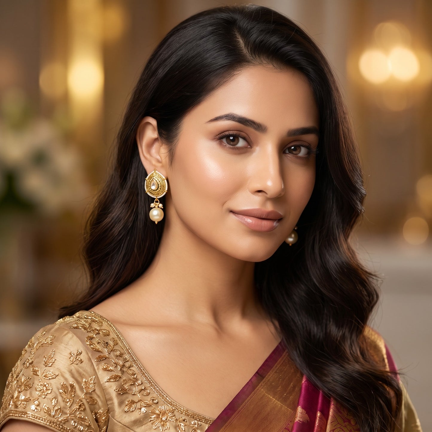 Antique Gold Plated Jhumka Earrings with Pearl Drop