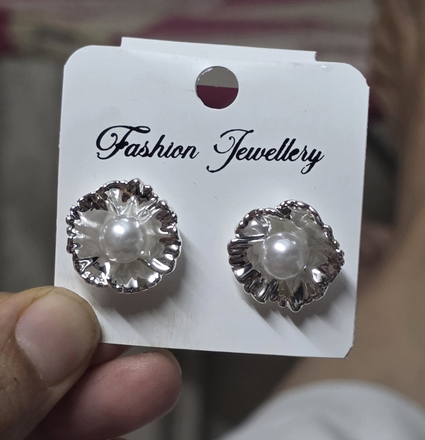 Elegant Silver Floral Stud Earrings with Pearl Center
