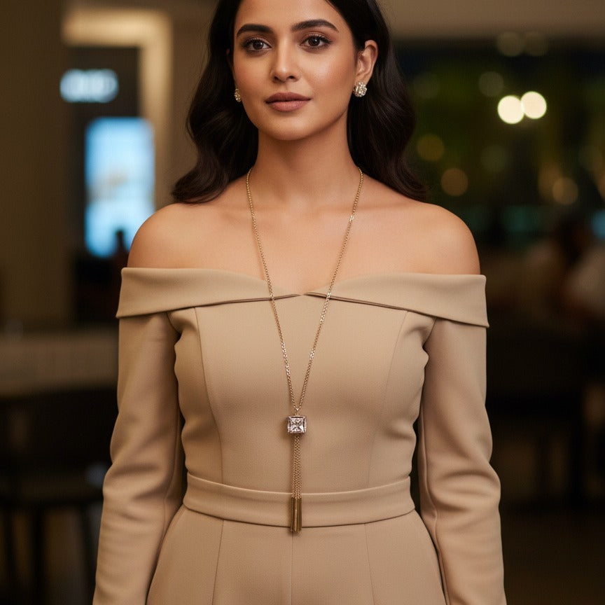 Luxe Gold Drop Solitaire Necklace