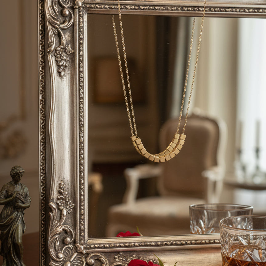Golden Cube Draped Necklace