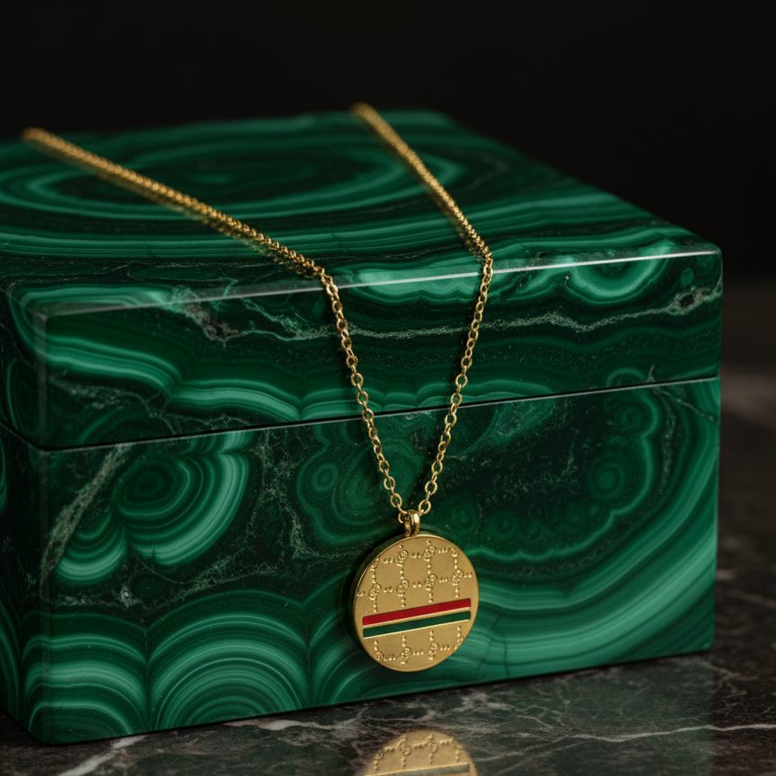 Luxurious Gold-Toned Geometric & Stripe Pendant Necklace
