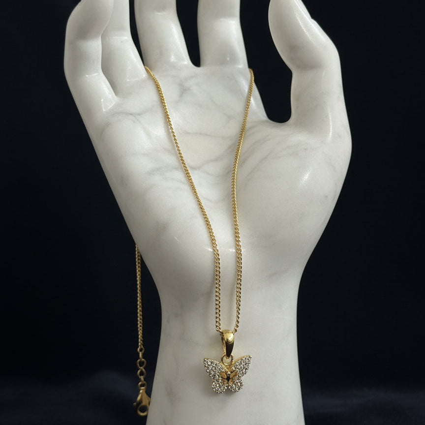 Golden Butterfly Radiance Pendant Necklace