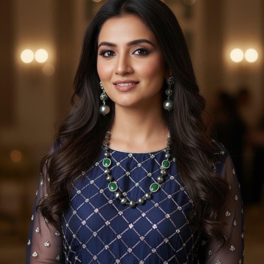 Emerald & Pearl Grandeur Necklace Set