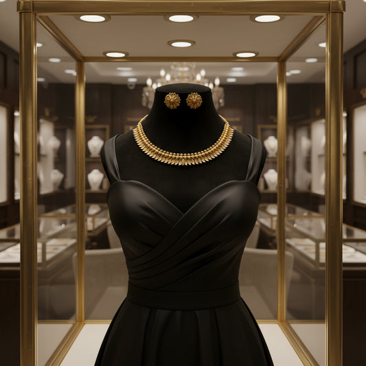 Elegant Gold-Plated Necklace & Earring Set - Classic Leaf Design for Women