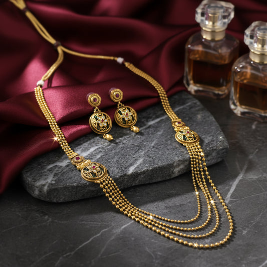 Exquisite Gold-Plated Necklace & Earring Set - Traditional Indian Jewelry for Women