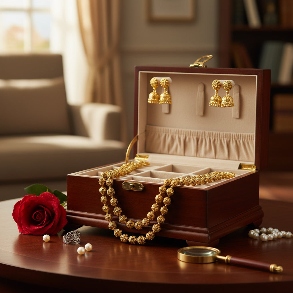 Elegant Wooden Jewelry Box with Storage & Organizer for Necklaces, Earrings, Rings