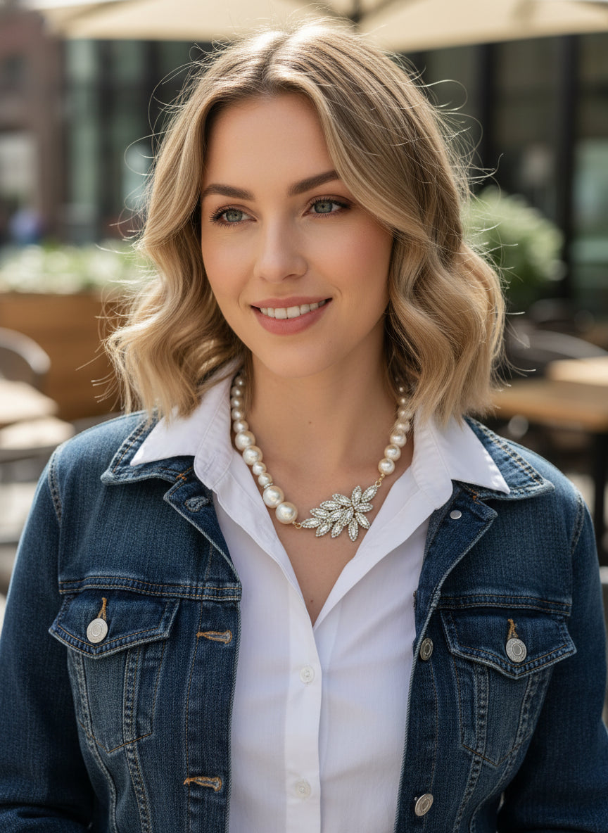 Pearl & Crystal Statement Necklace - Elegant Bridal & Everyday Sparkle