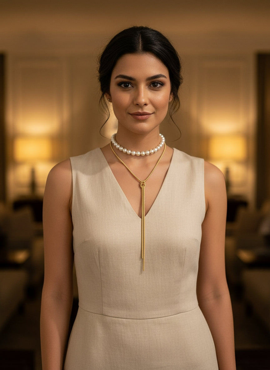 Elegant Gold Bar & Ring Lariat Necklace - Versatile, Modern, & Chic