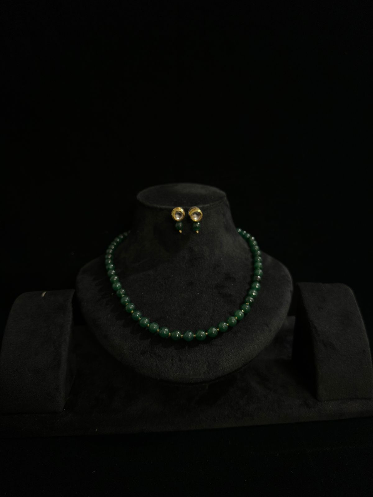 Emerald Green Beaded Necklace & Earring Set - Gold Plated, Traditional Indian Jewelry