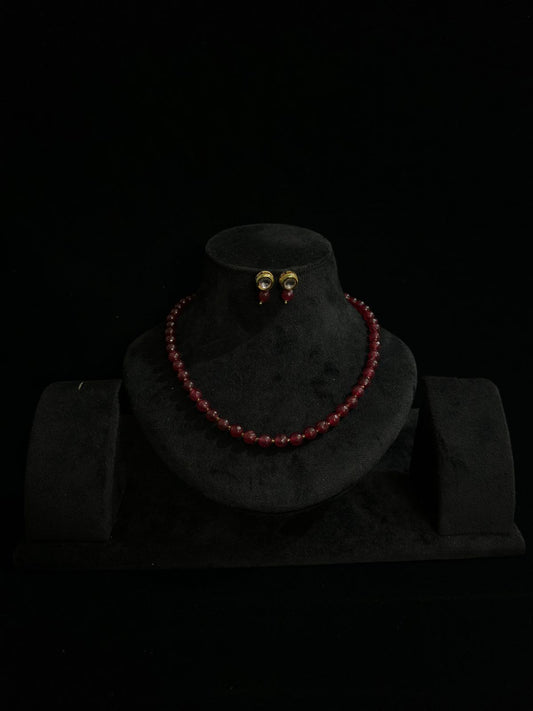 Elegant Ruby Bead Necklace & Earring Set - Gold Plated, Adjustable, Festive Wear