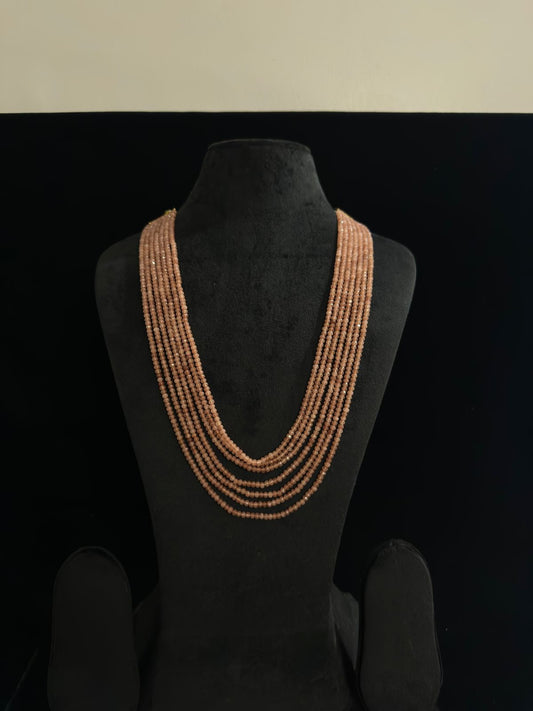 Elegant Multi-Layered Peach Gemstone Beaded Necklace for Women - Adjustable & Versatile