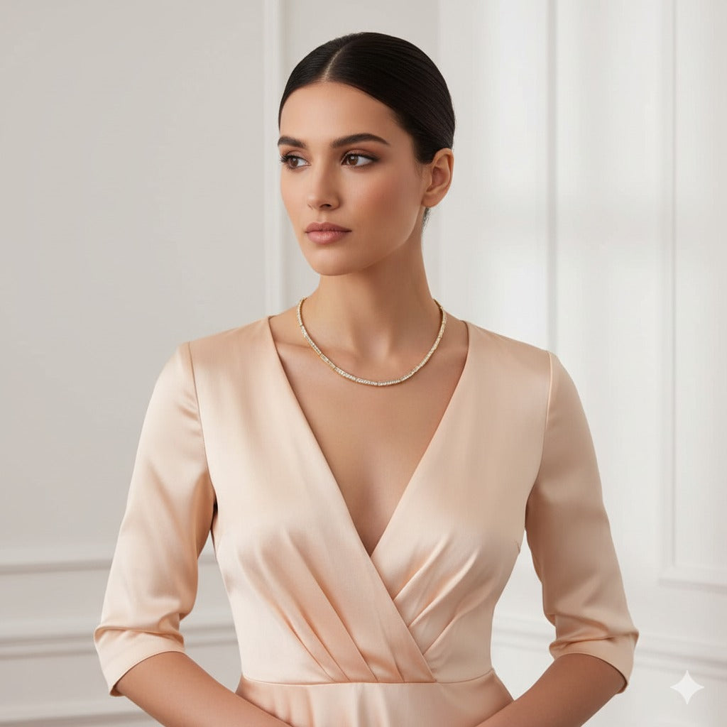 Dazzling 18K Gold Baguette Diamond Tennis Necklace - Elegant & Timeless