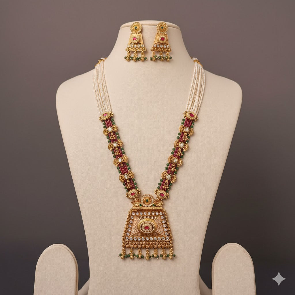 Kundan & Emerald Bridal Necklace Set with Gold Plating - Traditional Indian Jewelry