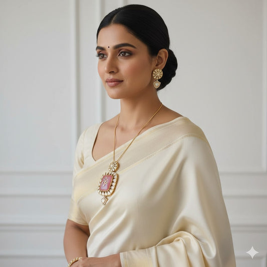 Exquisite Gold-Plated Ruby Pendant Set with Kundan & Pearl Accents - Traditional Indian Jewelry