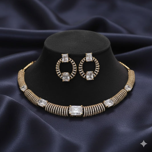 Elegant Zirconia Choker Necklace & Earring Set