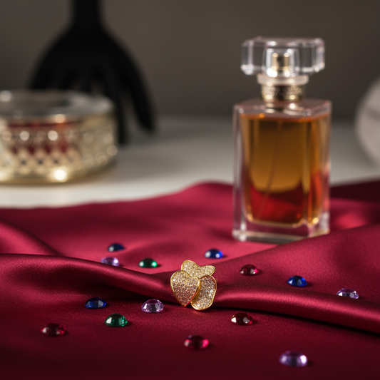 Triple Petal Gold Crystal Statement Ring