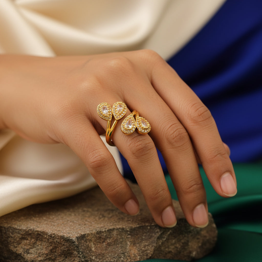 Elegant Gold-Plated Zircon Butterfly Ring - Adjustable & Stylish Statement Jewelry