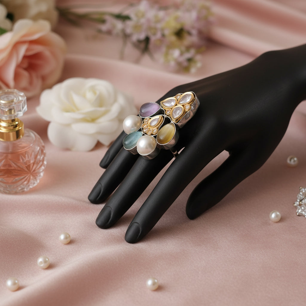 Elegant Multi-Stone Statement Ring - Unique, Handcrafted Gemstone Jewelry