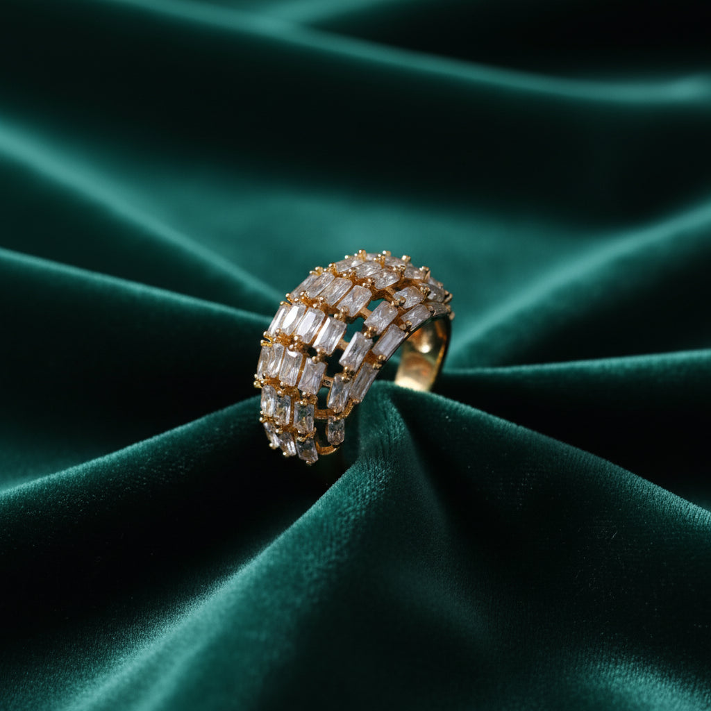 Sparkling Gold-Plated Zirconia Cluster Ring for Women - Adjustable & Elegant