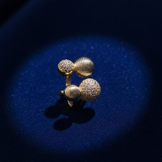 Elegant Gold-Tone Four Ball Stud Earrings - Textured & Pave Crystal Design