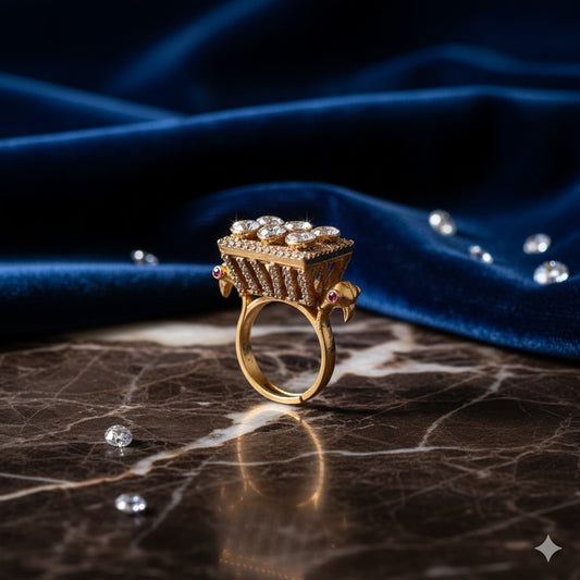 Ornate Gold & Diamond Statement Ring - Handcrafted Vintage-Inspired Cocktail Jewelry