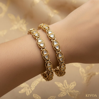 Kivoa Gold-Plated Kundan & Diamond Studded Bangle Set - Elegant Ethnic Jewelry