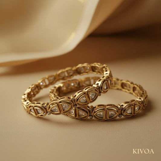 Kivoa Gold-Plated Kundan & Diamond Studded Bangle Set - Elegant Ethnic Jewelry