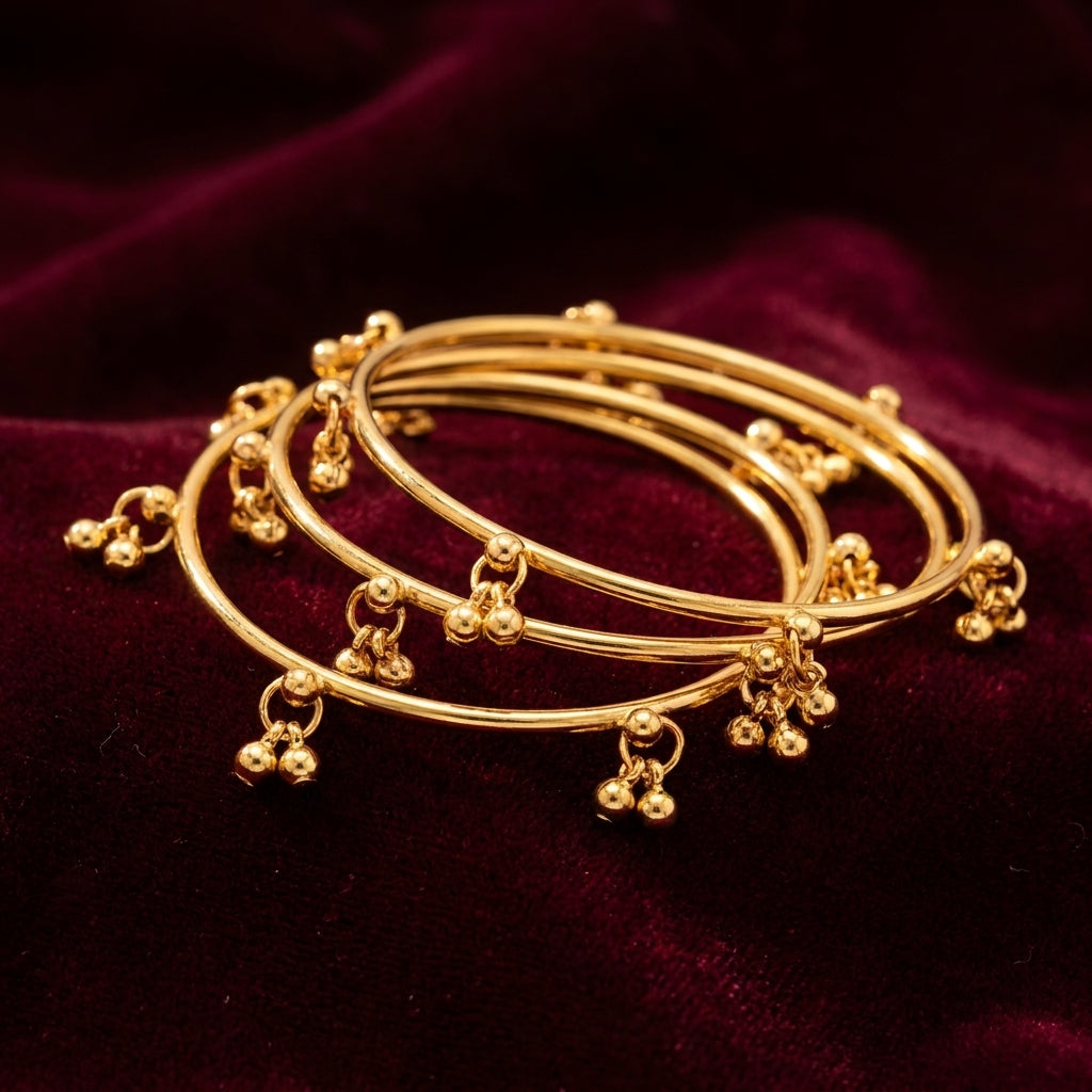 Dainty Gold Wire Bangles Set with Dangling Bead Clusters