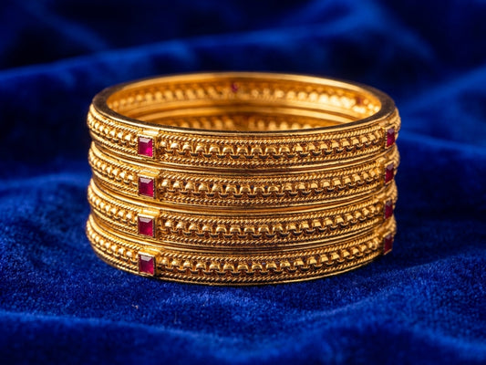 Exquisite Gold Plated Ruby Stone Bangle Set
